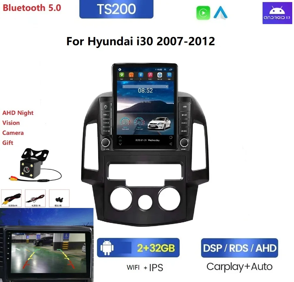 Android13.0 BT RDS GPS IPS stereo car android video For Hyundai i30 2007-2012 360 camera carplay+auto key lights Car DVD Player