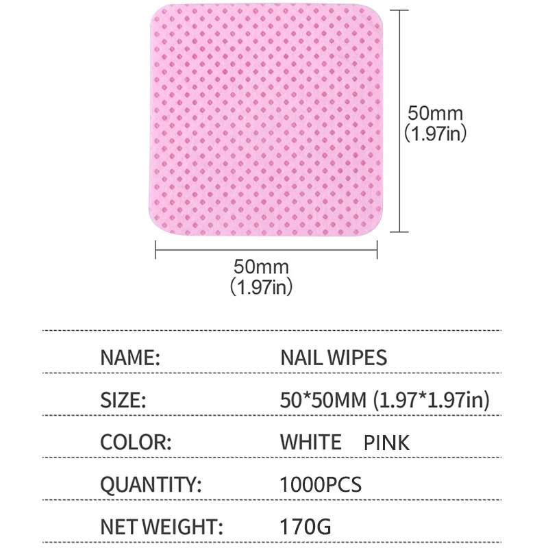 1000개 면 네일 폴리쉬 리무버 냅킨 와이프 린트 프리 클리너 종이 패드 화이트 핑크 패드 네일 아트 클리닝 매니큐어 도구