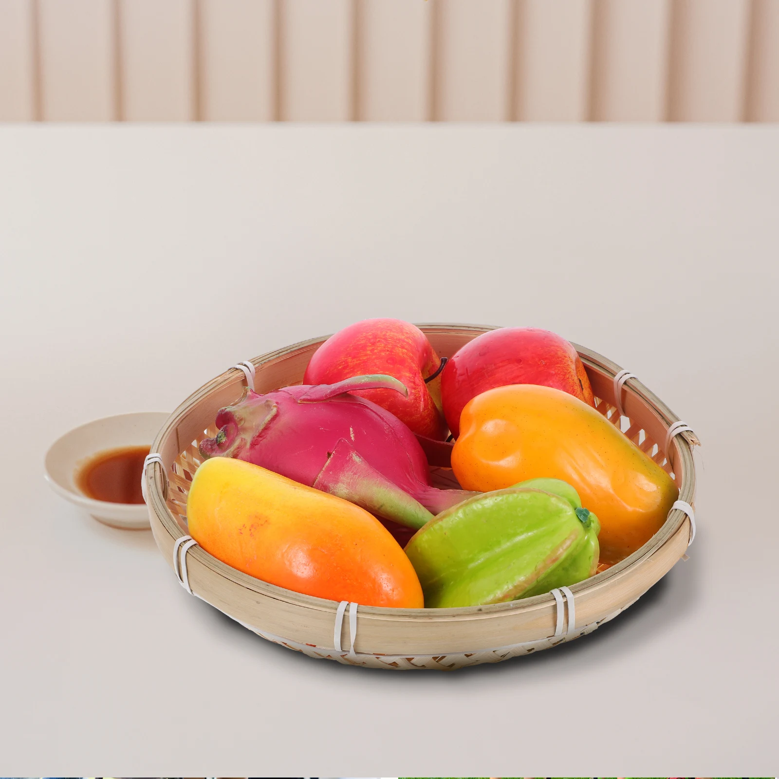 

2pcs Handmade Bamboo Woven Storage Basket Tray For Fruits Vegetables Bread Home Decor Stackable Round Flat Reusable