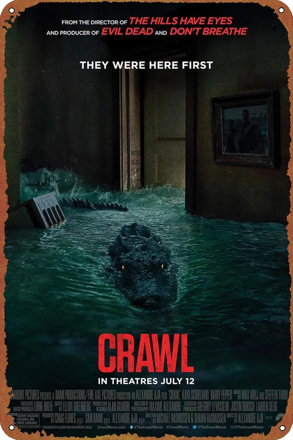 Crawl Movie Poster Metal Tin Logo Vintage Vintage Logo Home Men's Cave Bar Gym Fitness Wall Decorative Panel 8x12 inches sign