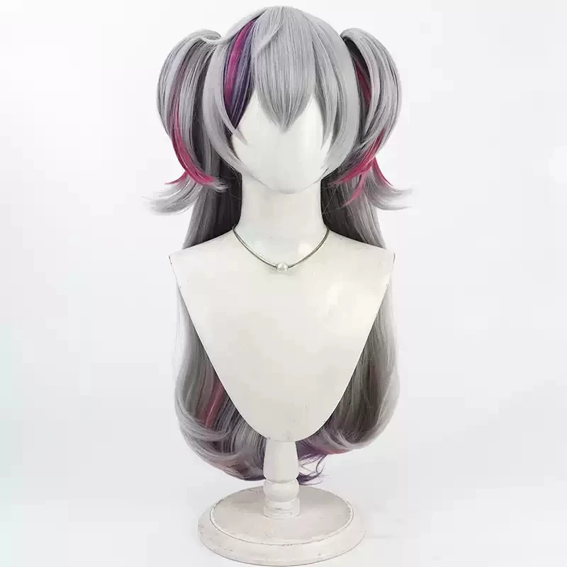 Virtual YouTuber Sexual Transition Fuwa Minato Cosplay Wig 80cm Long Gray Mixed Ponytail Heat Resistant Synthetic Hair