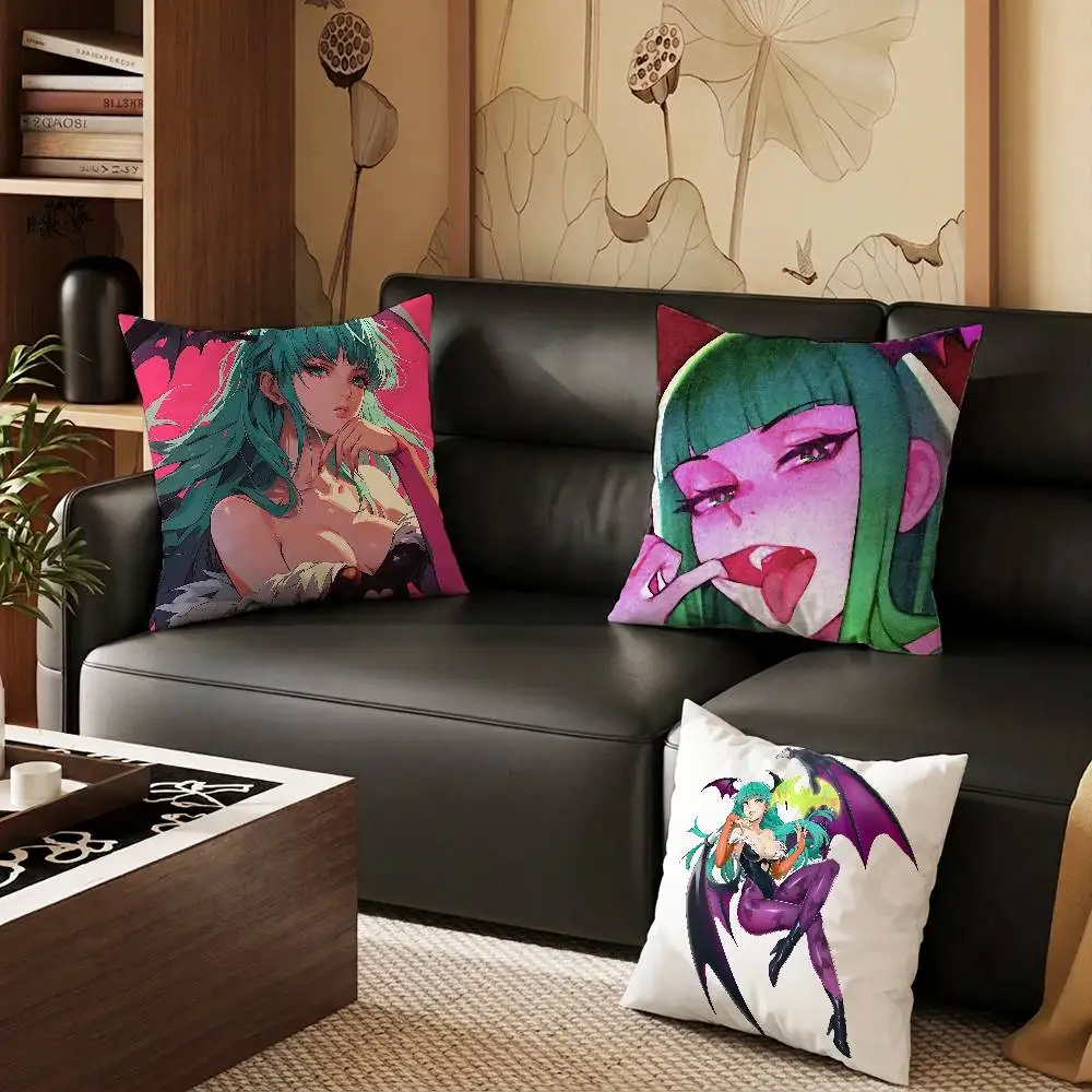 M-Morrigan A-Aensland Pillow Case Square Double-Sided Printing Short Plush Sofa Cushion Cover Bedroom Bedside Pillow