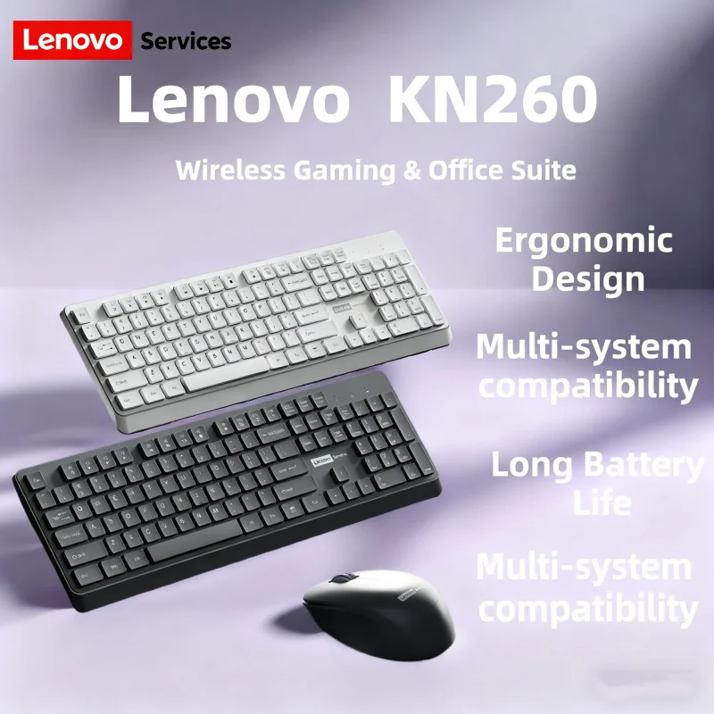 

Lenovo KN260 Wireless Keyboard Suite-104key,2.4G+Connection,Intelligent Sleep Mode,Multi-System Compatibility,For Gaming&Office
