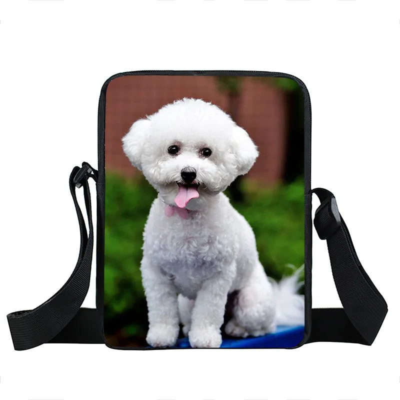 Kawaii Bichon Frise / Dalmatian Dog Print Messenger Bag Teenager Boys Portable  Bookbag  Cute  Small Cross Bags Travel Girl Gift