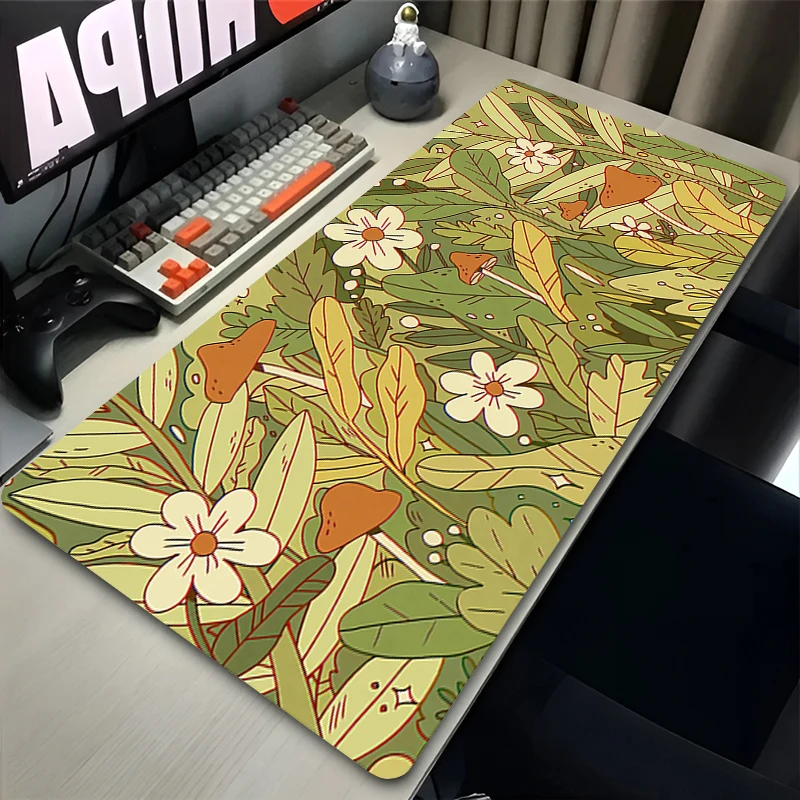 1PC Mouse Pad Office PC Psychedelic Mushrooms Desk Mat Non-slip Rubber Keyboard Pad Green Plants Flower Mousepad For Work Gaming