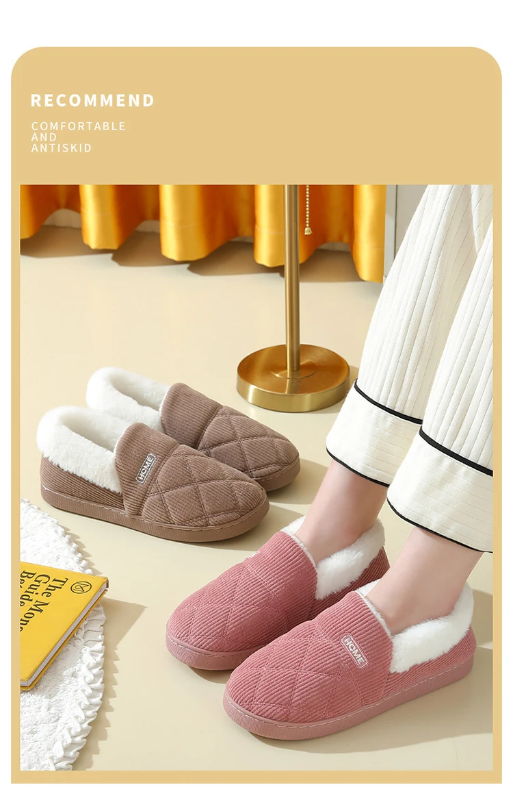 Shevalues Flauschige Baumwollschuhe für Damen, rutschfeste flache Hausschuhe, flauschige, gemütliche, warme Hausschuhe, Winter-Hausschuhe mit weicher Sohle – Detail 2