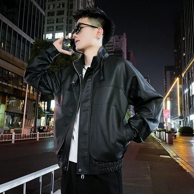 

Marron PU Leather Jacket Men's Autumn Winter Quilted Reinforced Insulation Badass Streetwear Coat​