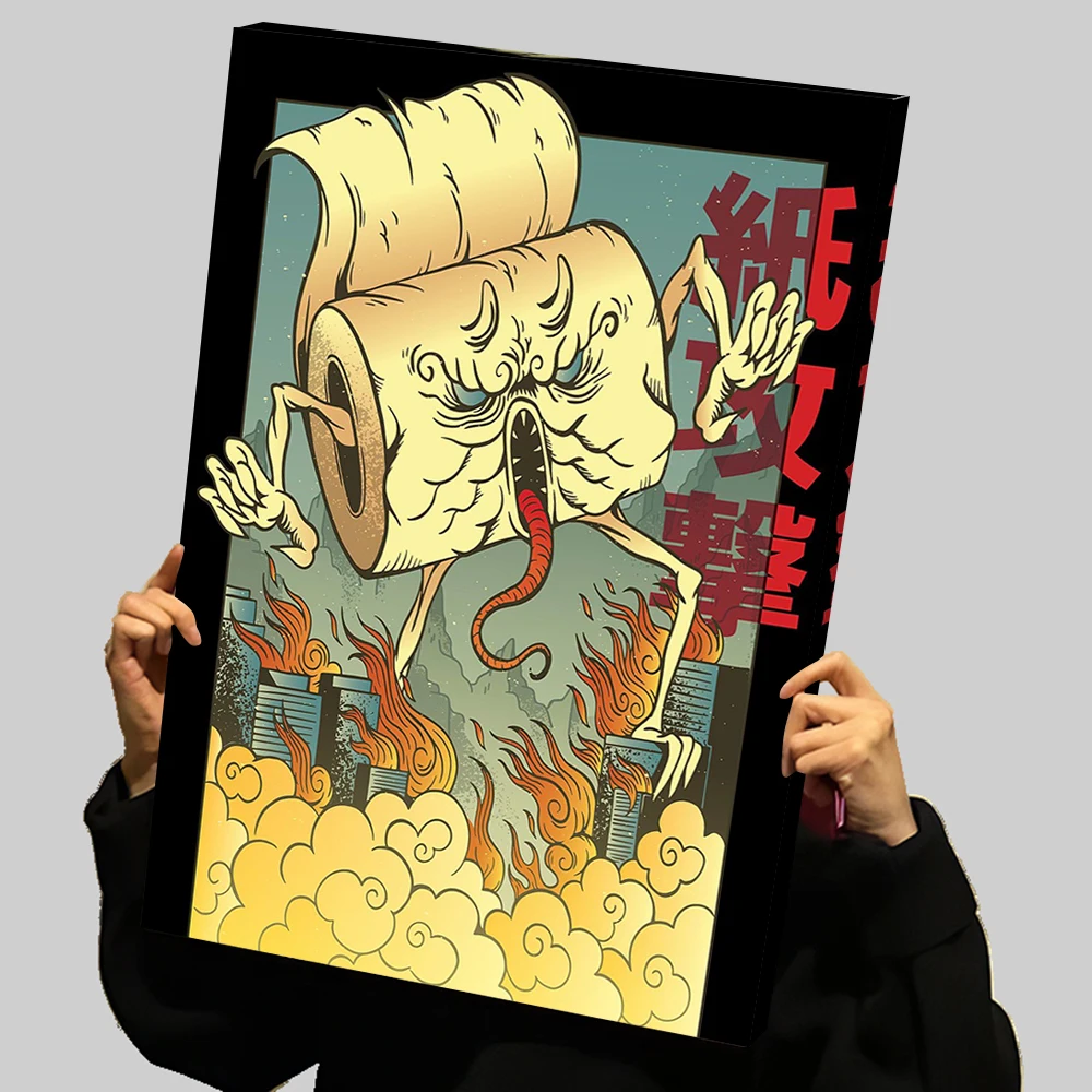 Papel higiénico monstruo Japón Halloween impresiones de terror póster lienzo personalizado pintura pared arte fotos para decoración para sala de estar varita Deko