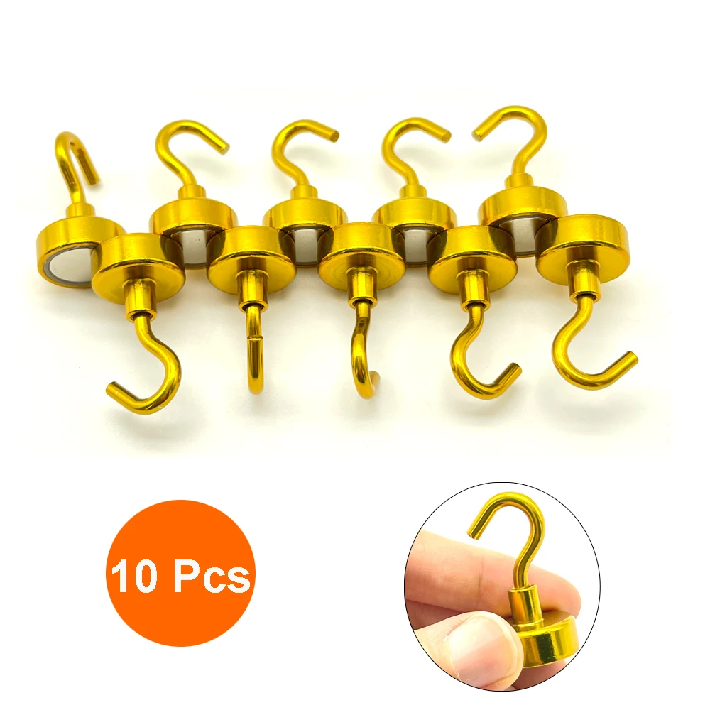 10 Pcs Gold Color Magnet Hooks D16mm 20mm 25mm 32mm Strong Powerful Neodymium Magnet Hooks Magnetic Hook Strong Hook Magnet