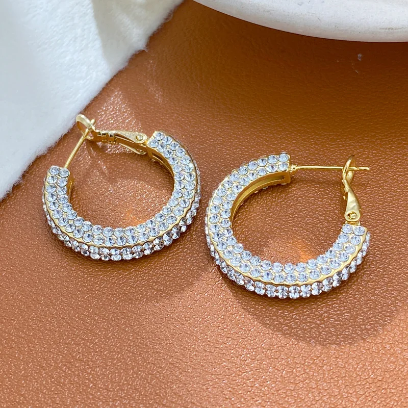 Personalized fashion exaggerated full diamond geometric earrings women's exquisite light luxury versatile super flash earrings