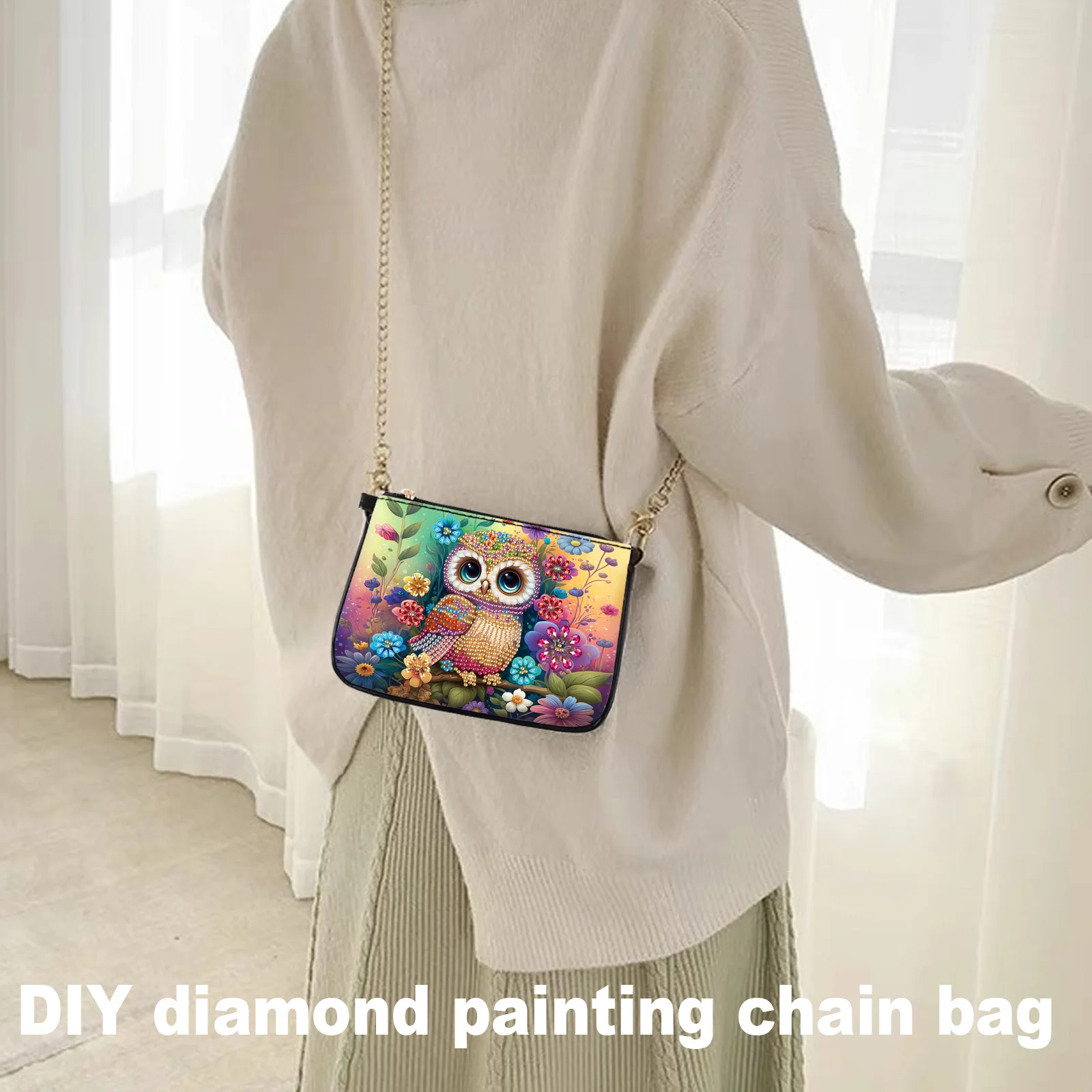Colorful Owl Diamond Art Painting bag Kits for Adult with Chain Crossbody Bag ,Unique Shaped Diamond Craft Handmade Creative Gif view 4