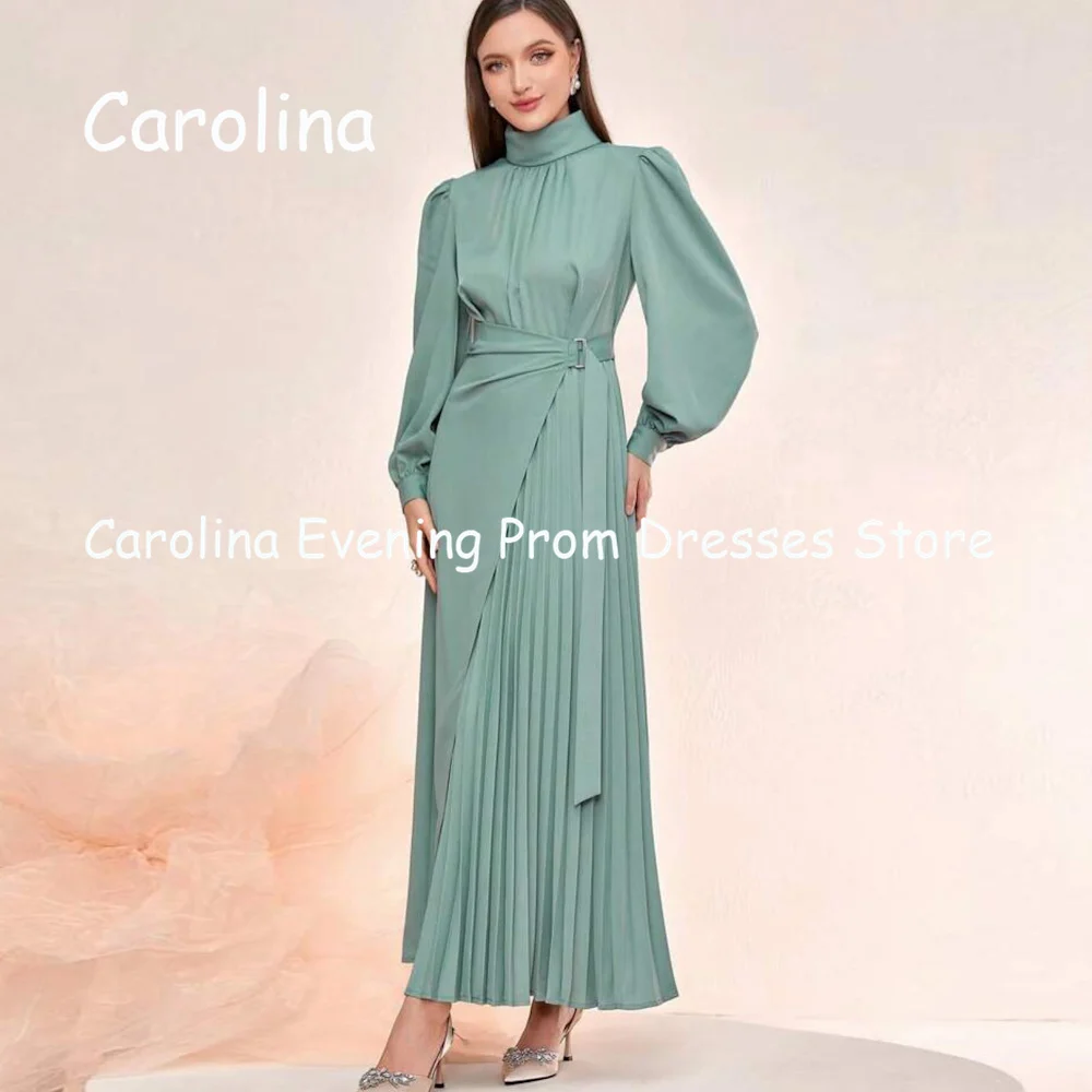 Carolina Chiffon A-line O-neck Ruffle Arab Prom Gown Ankle Length Saudi Evening Formal Elegant Party Dress for Women 2023