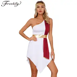Women Halloween Ancient Greek Roman Athena Goddes Cosplay Costume Toga Robe with Headband Cleopatra Queen Role Play Dress