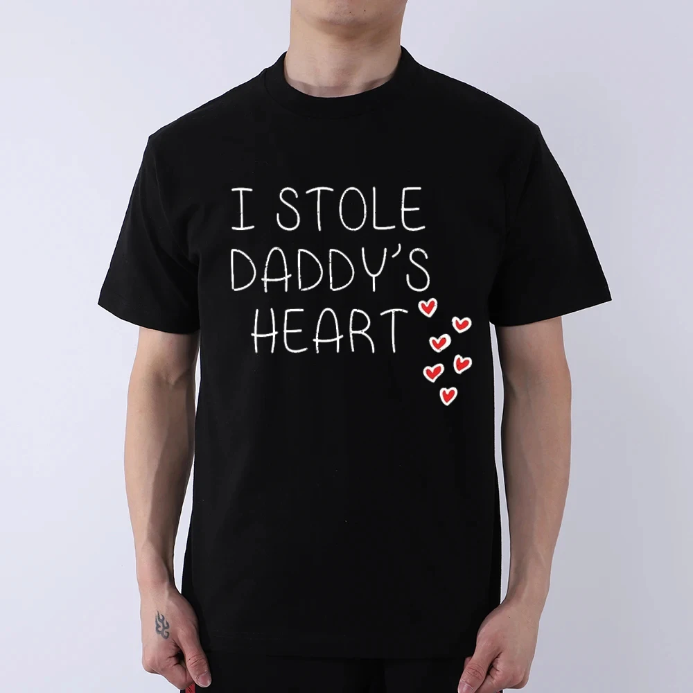 

I Stole Daddy's Heart Father's Day T-Shirt Celebrations Birthday Gift Unisex Top Small Hearts with Letter Prints Man and Woman