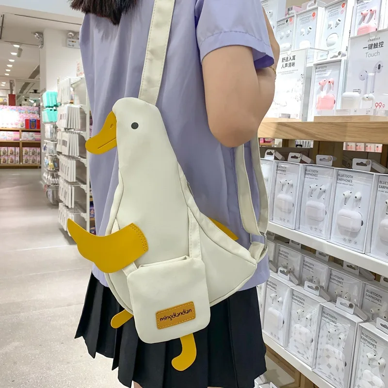 Kawaii Duck Bag Lovely Crossbody Bag Casual Women Cartoon Chest Bag Fashion Nylon Funny Animal Girls Canvas Satchel 4 Colors