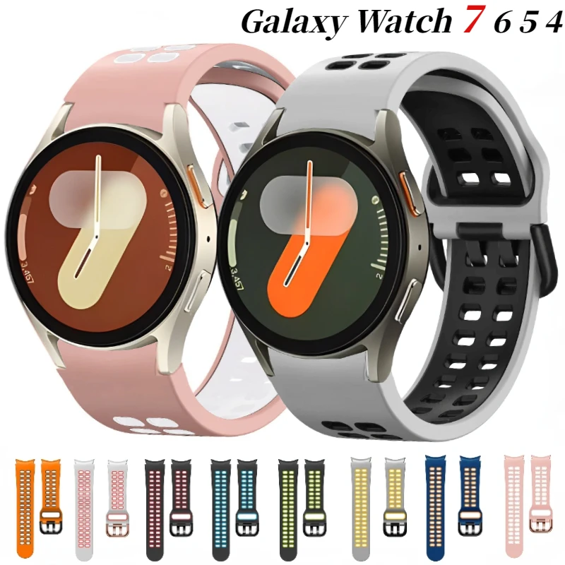 ไม่มีช่องว่างสายซิลิโคนสำหรับ Samsung Galaxy Watch 7/6/5/4 44มม. 40มม. 5 Pro 45มม. สายรัดข้อมือสองสี6คลาสสิก47มม. 43มม.