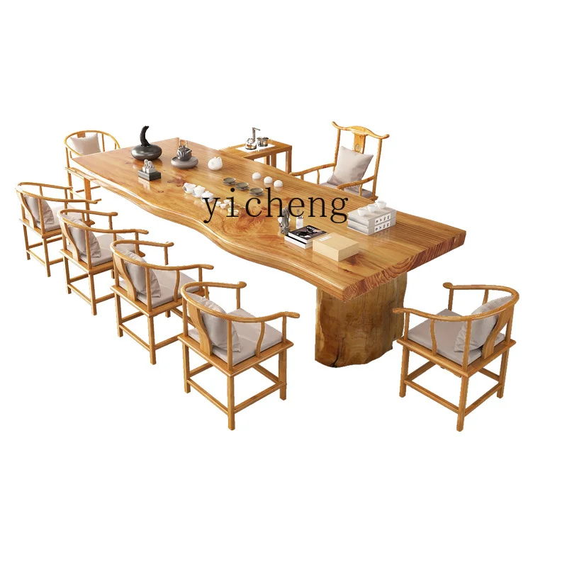 

ZK solid wood large board tea table and chair combination simple living room tea table log new Chinese tea table