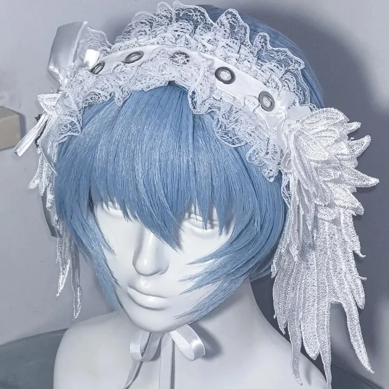 

Новая широкая кружевная повязка на голову с оборками и бантом в стиле готической Лолиты, белая/черная, для косплея, аксессуар для волос