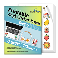 20 Sheets 8.5x11Inch Glossy White Printable Vinyl Sticker Paper Tear-Resistant Waterproof Inkjet Glossy Paper for Label Printing