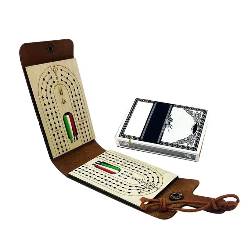 

Настольная игра Cribbage, складная забавная настольная игра с деревянной доской, чехол из искусственной кожи, классическая игра Cribbage с полной колодой карт