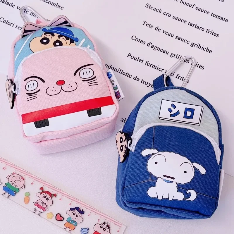 Kawaii Crayon Shin Chan MINI Coin Purse Cartoon Girl Student Carry-on Storage Bag Canvas Zipper Double-layer Pendant Bag