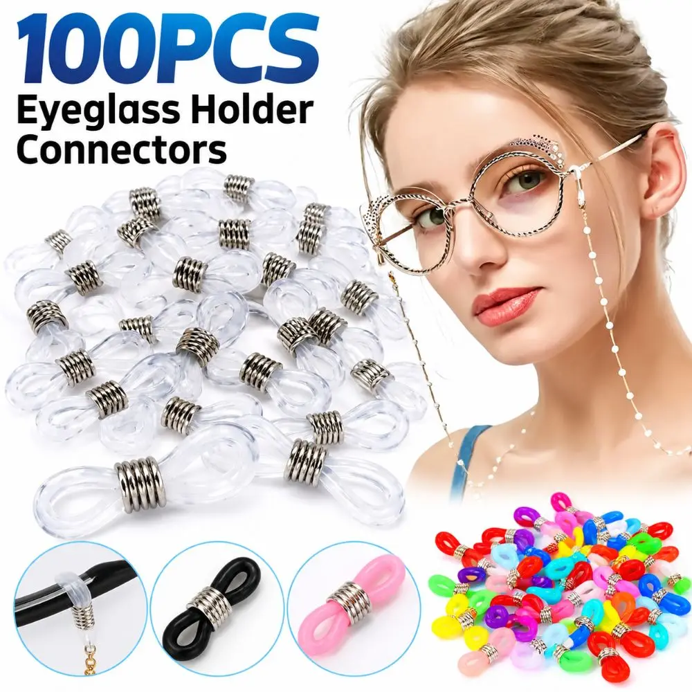 Silicone Eyeglass Chain Ends Retainer Metal Coil Adjustable Spectacle End Connectors Anti-Slip Figure 8 Connectors