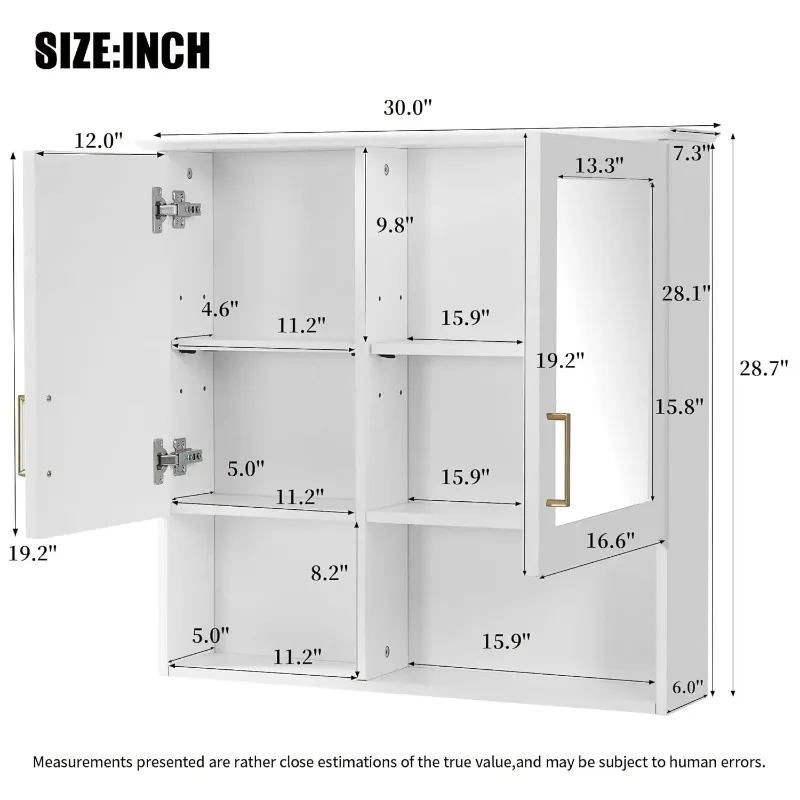 Wall Mount Medicine Cabinet With Mirror Adjustable Shelves Open Space 30x28 Over Toilet Storage