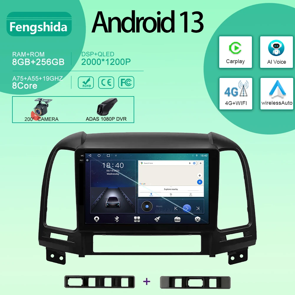 

Car Android For Hyundai Santa Fe 2 2006 - 2012 Auto Radio Stereo Head Unit Multimedia Player GPS Navigation No 2din DVD Carplay