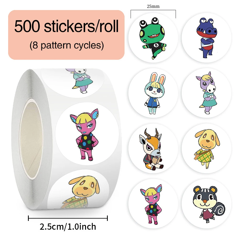 

500pcs/roll Funny Cartoon Animals Game Stickers Cute Sealing Decoration Decals Laptop Scrapbook Phone Kids Reward Sticker Gift