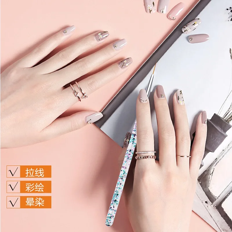 3PCS/Set Transparent Flow Sand Nail Art Liner Brushes Fine Line Drawing French Design Brush, For Press-On Nail Charm Application