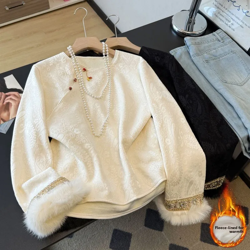 

Женская верхняя одежда больших размеров с воротником и пуговицами на подкладке, Hanfu Sle, круглая верхняя одежда, закрывающая живот, осень-зима, Новое поступление