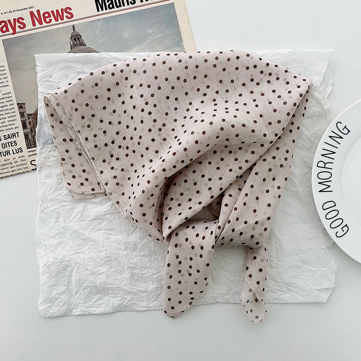 Koreanische Ins Retro Polka Dot Kleinen Quadratischen Schal frauen Frühling und Sommer Dekorative Vielseitige Baumwolle Kleine Gebunden Haar Streamer