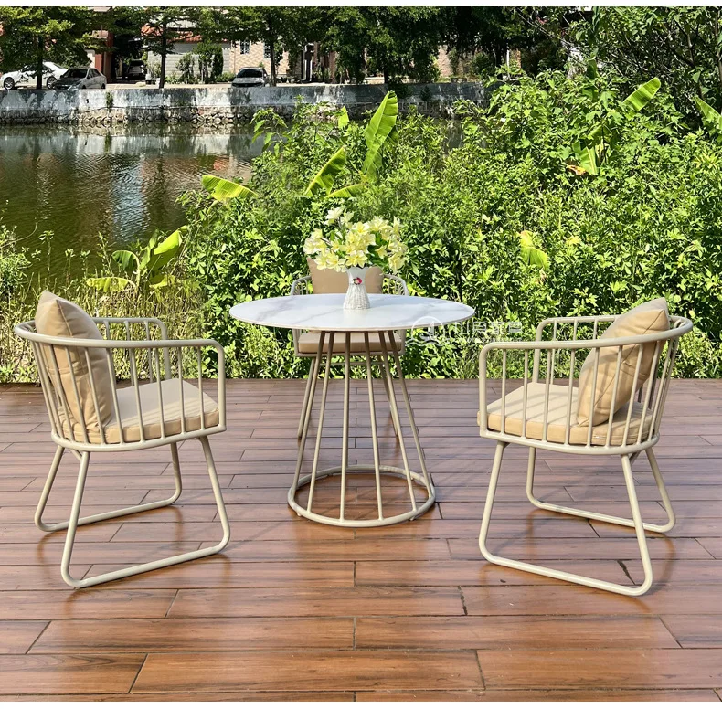 

#Courtyard Garden Outdoor Iron Tables Chairs Cafe Milk Tea Shop Creative Waterproof Sunscreen Modern Simple Design