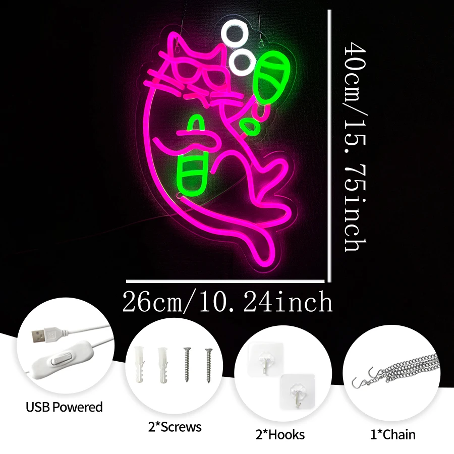 Cat Beer LED Neon Sign, Funny Cat Drinking Beer Neon Light, USB Powered Wall Decor for Home Bar Game Room Man Cave Bedroom Party