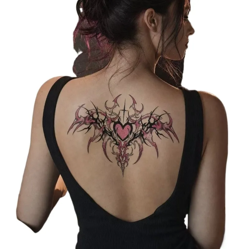Succubus Wings Temporary Tattoos for Woman Sexy Chest Art Tattoo Pink Heart Waterproof Belly Scar Cover Lasting Fake Tattoo