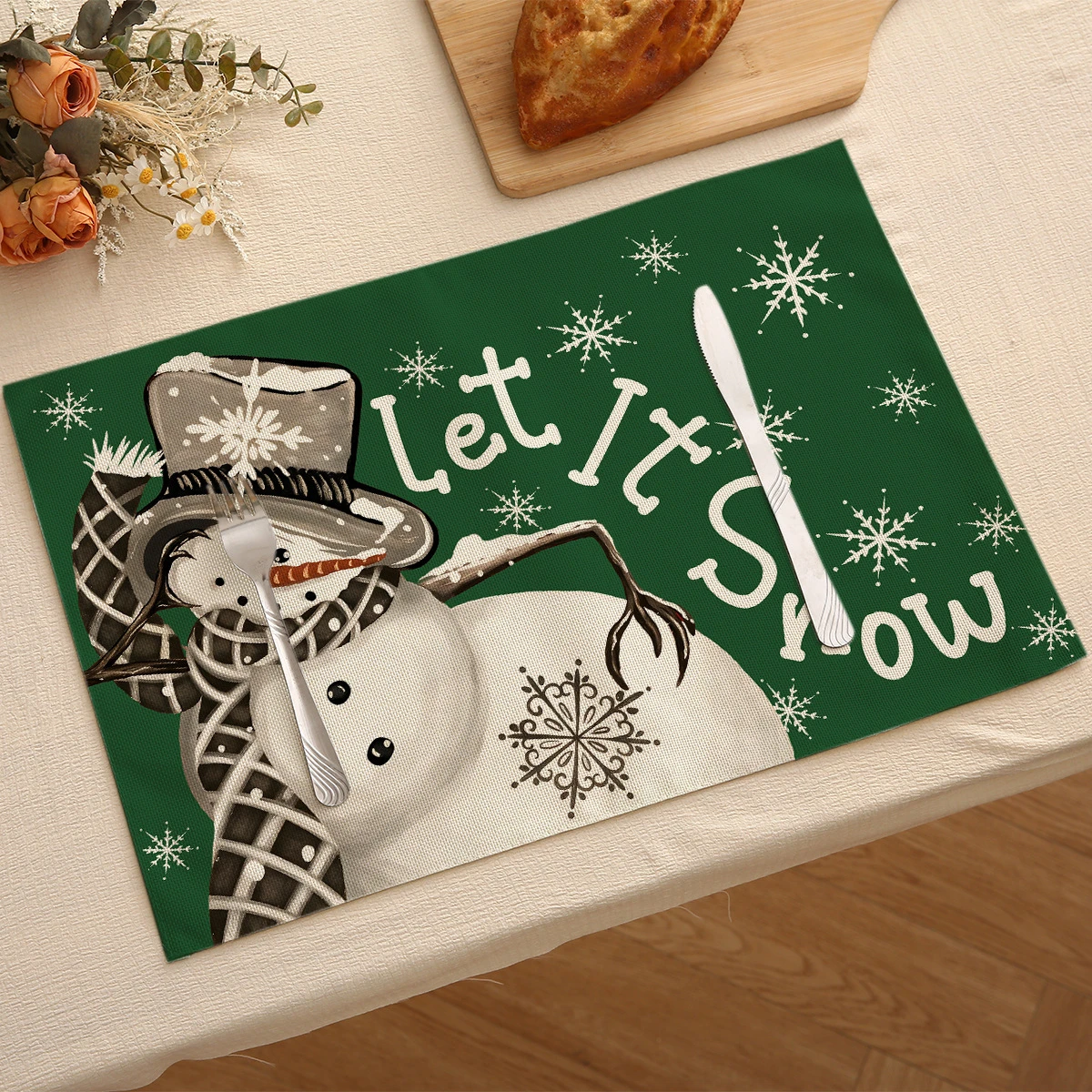 VIKAMA Let & Snow Placemat, Washable Heat Resistant Placemat for Dining Table Kitchen