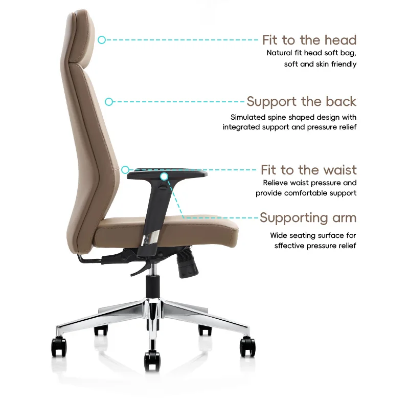 China Luxury Modern Brown Pu Leather High Back Computer Desk Swivel Executive Ceo boss Chair Ergonomic Manager Office Chair