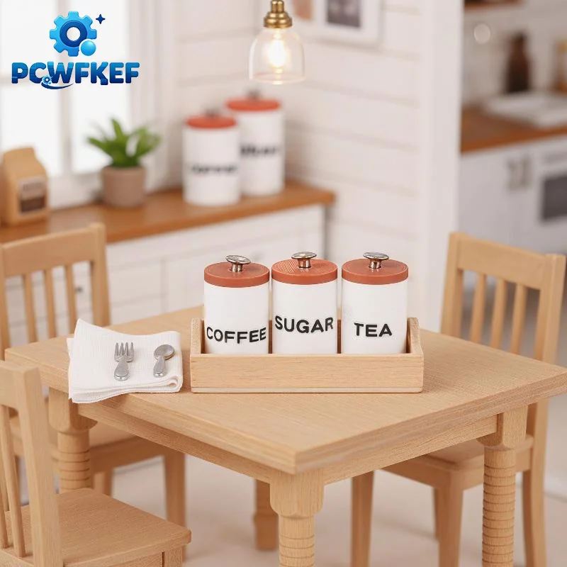 1/12 Dollhouse Decor Spice Jars with Lids for Tea Coffee Sugar Storage Set of 3