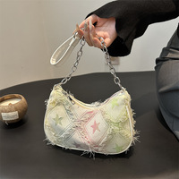 Women's Tote Bag with Star Pattern Blue Distressed Design, Golden-Tone Hardware, Stylish Handbag Shoulder Bag for Everyday Use