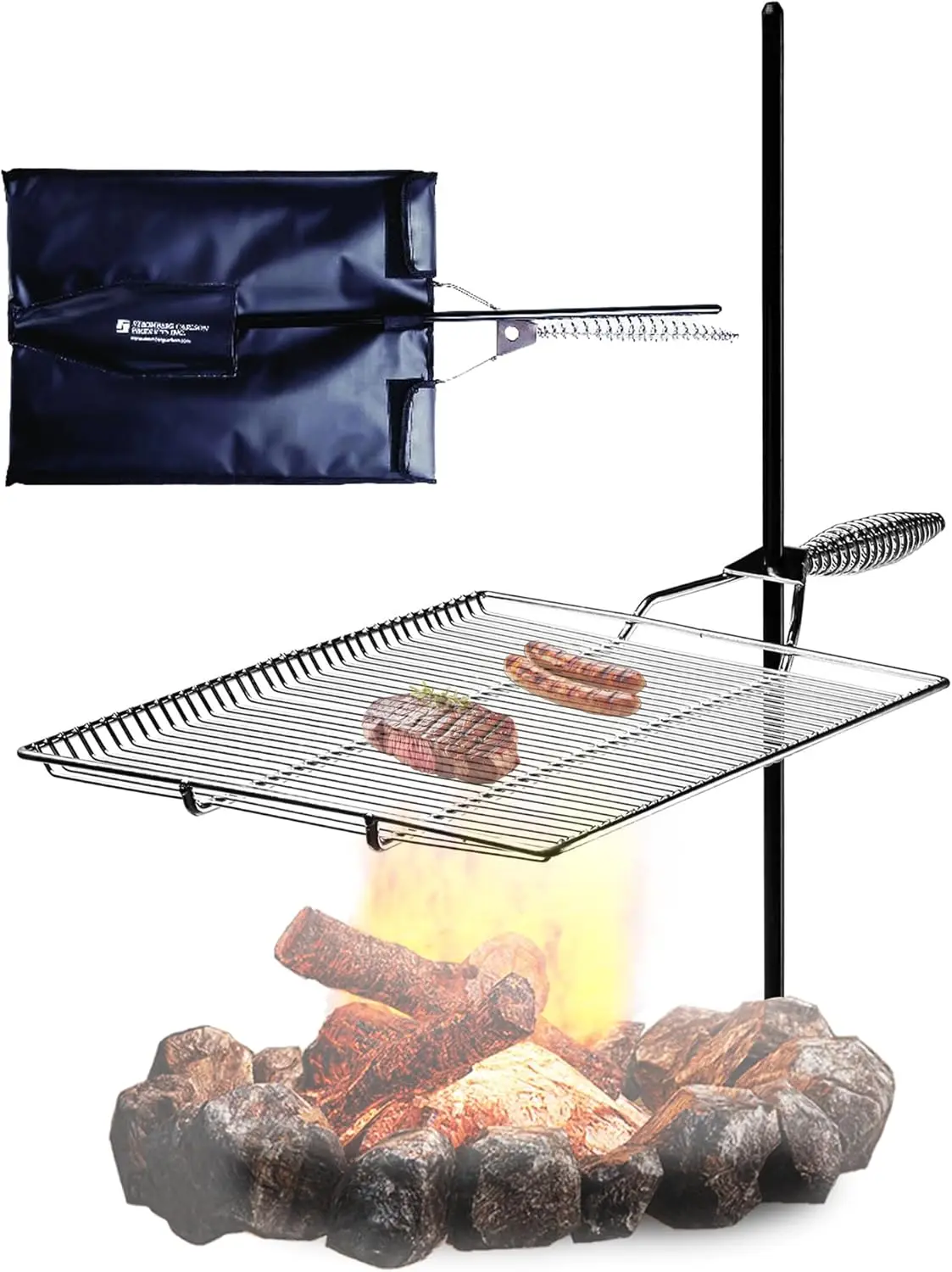 

Stake & Grill,Portable Camping Grill Grate for Outdoor Camping,Backpacking,RV Use,Campfire Cooking Equipment,15"x22"w,36"Stake
