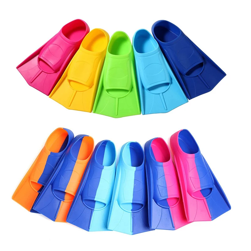 Swim Training Fins Silicone Professional Scuba Diving Fins Short Men women Snorkel Swimming Fins Kids Flippers Equipment Set