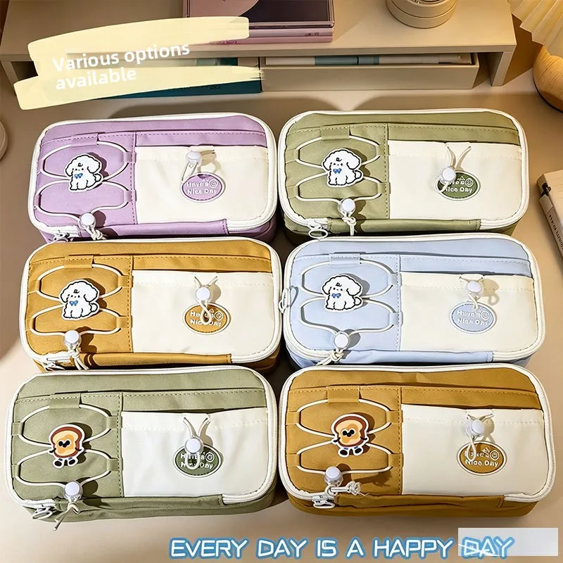 2026 new multi-layer, high-style pencil case - large capacity, cute stationery box - canvas pencil bag for middle school
