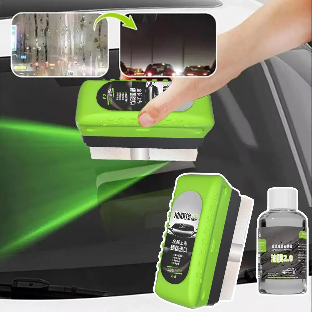 Car Glass Strong Oil Film Remover Front Inner Windshield Oil Film Stain Removal Glass Oil Film Cleaning Brush