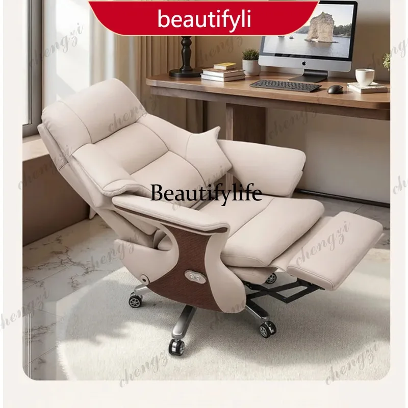45 Luxury Electric Massage Executive Chair Heating Ventilation Genuine Leather Reclining Office Desk Chair Extended Sitting