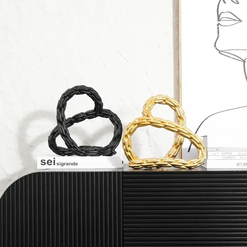 Resin Handicrafts Golden Knot Chain Ring Ornament Geometric Winding Decorative Figurines Home Decoration Accessories