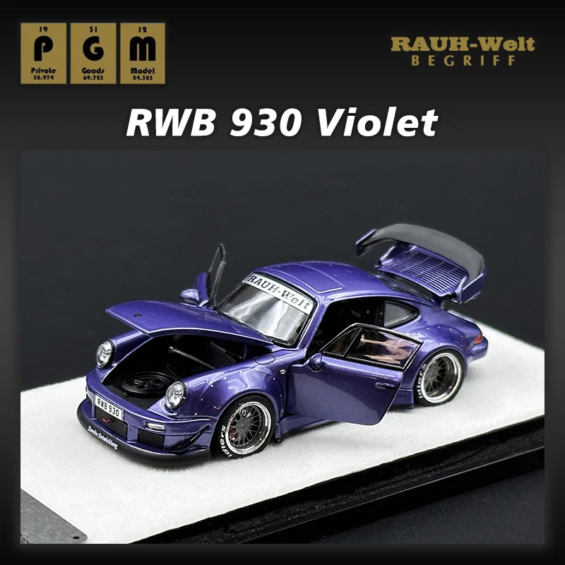 PGM en Stock 1:64 RWB 930 violetas GT ala puerta completamente abierta Diecast Diorama coche modelo colección Juguetes