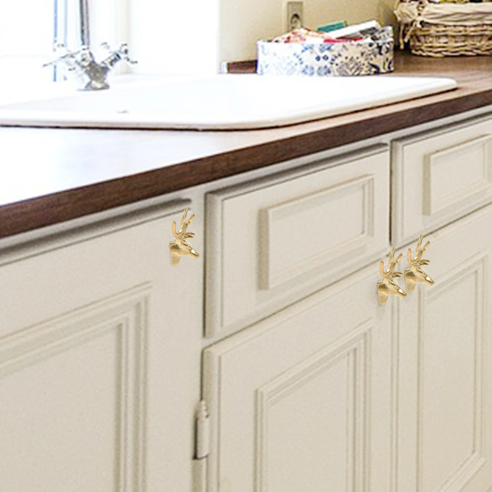 

Brass Deer Head Cabinet Handle Metal Drawer Pull Retro Furniture Knob Door Handle Replacement Vintage Wardrobe Pull