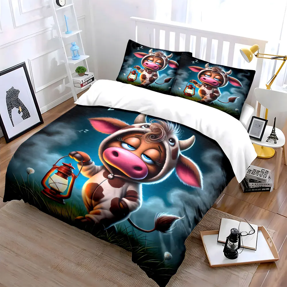 Child in cow costume holding lantern Printed Duvet Cover Set1 Duvet Cover+2 PillowcaseMulti Size Bedroom Bedding Decoration