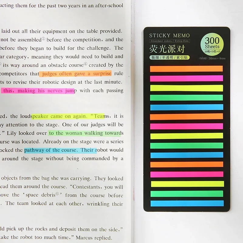 300sheets/set Transparent Sticky Note Colorful Index Page Label Stickers Post Sticky Note PET Waterproof Stationery Memo Pad