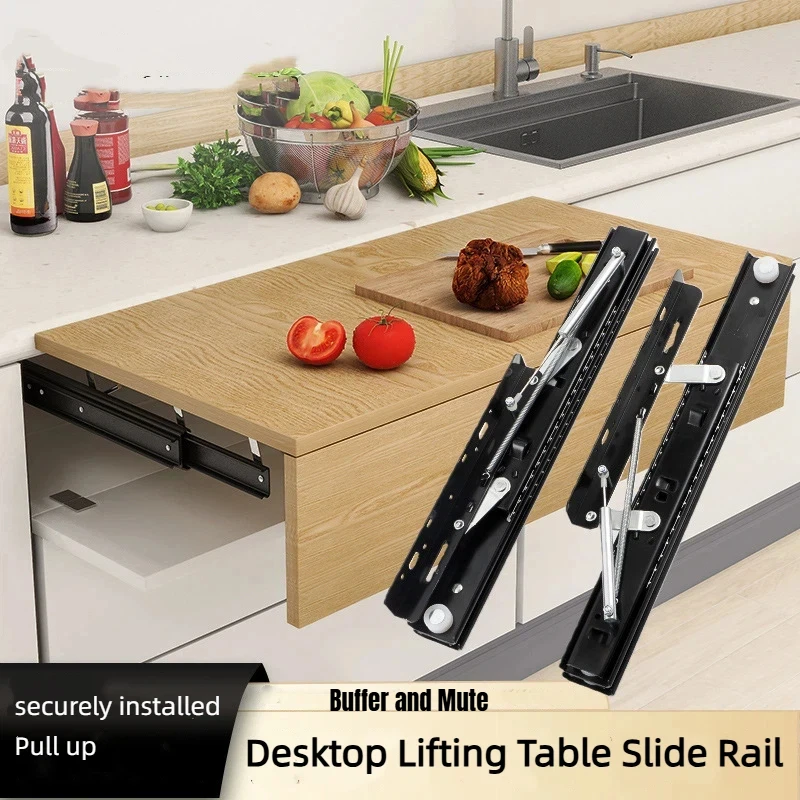 Rising Invisible Pull-out Track Buffer Telescopic Desk Side Extended Elongated Mute Accessories Desktop Lifting Table Slide Rail